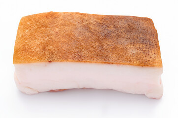 raw lard piece on white background, pork fat