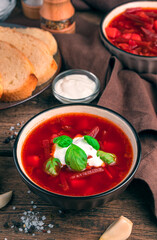 Fresh tomato soup with cabbage and beetroot.