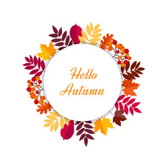 Fototapeta na wymiar Hello autumn leaves frame