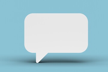 White empty speech bubble or balloon standing over blue background with shadow, chat, communication or dialogue concept template