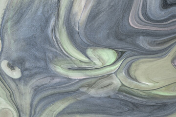 Abstract fluid art background gray and green color. Liquid marble. Acrylic paint