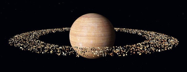 Planet mit einem Ringsystem aus Steinen in einer fernen Welt © Michael Rosskothen