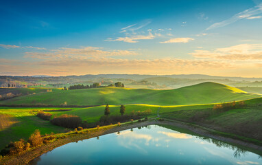 Lake and rolling hills. Castelfiorentino, Tuscany, Italy