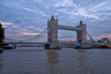 Tower Bridge, a Combined Bascule and Suspension Bridge in London.