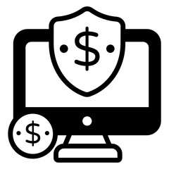 
Money shield inside monitor denoting solid icon of financial security 

