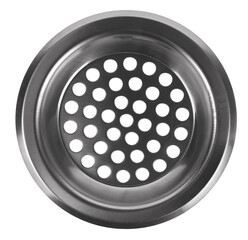 Metal stainless steel kitchen sink strainer shower grate new isolated on white background