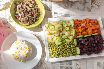 mixed and cooked vegetables ready on the table