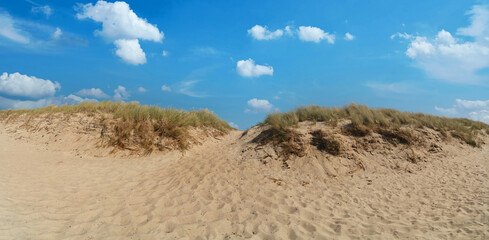 Access through dune on the Baltic Sea beach as a panorama