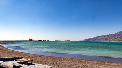 red sea beach and mountains