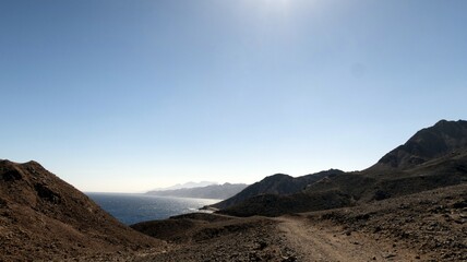 red sea beach and mountains
