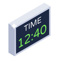
Digital clock icon of isometric style, electronic timepiece   

