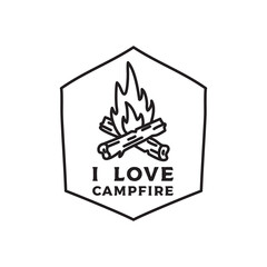 Camping adventure emblem illustration design. Outdoor logo with bonfire and text - Campfire. Unusual linear style patch. Stock label