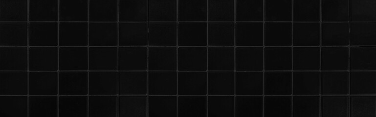 Panorama of Black wall glazed tile texture and background seamless