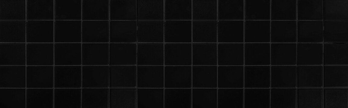 Panorama Of Black Wall Glazed Tile Texture And Background Seamless
