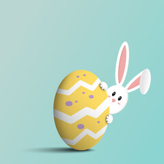 Easter Egg and Rabbit Hiding in the Back. Easter concept background.
