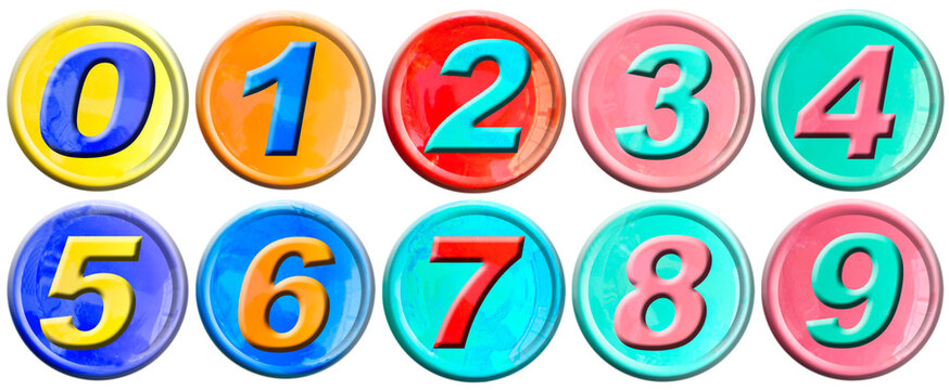 Jetons couleurs numérotés, fond blanc  - Powered by Adobe