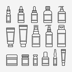 Cosmetics and medical packaging icons set