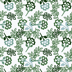 Single color drawing of flowers and leaves  on a white  background