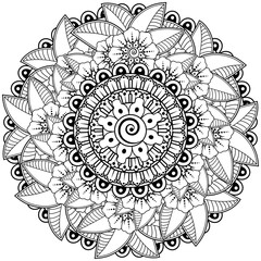 Mehndi flower for henna, mehndi, tattoo, decoration. decorative ornament in ethnic oriental style. doodle ornament. outline hand draw illustration. coloring book page.