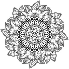 Mehndi flower for henna, mehndi, tattoo, decoration. decorative ornament in ethnic oriental style. doodle ornament. outline hand draw illustration. coloring book page.