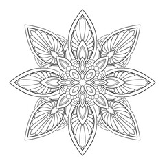 Floral mandala with simple patterns on white isolated background. For coloring book pages.