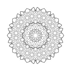 Decorative mandala with snow patterns on white isolated background. For coloring book pages.