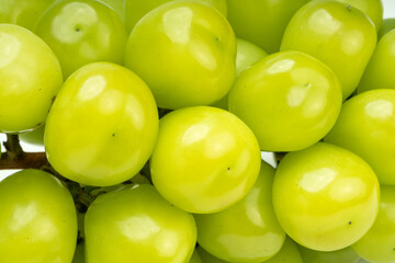 Close up Sweet Green grape isolated on white, Shine Muscat Grape.
