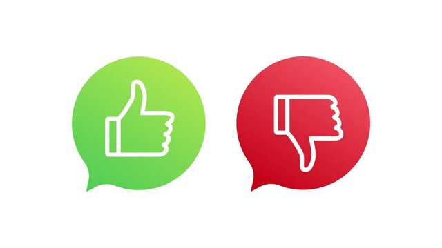 Flat green button on red background. Ok sign. Trumb up, great design for any purposes. Social media concept. Motion graphics.