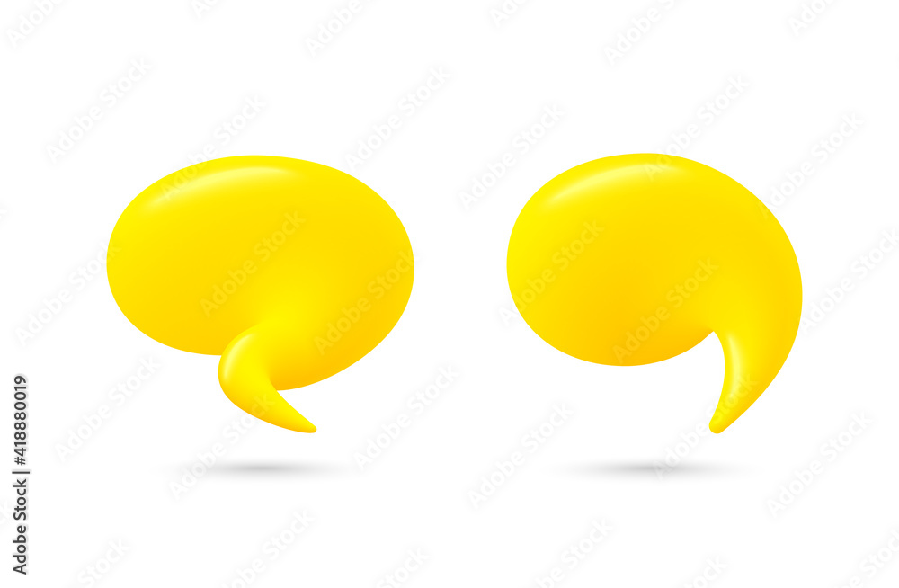 Poster chat speech bubble set. yellow 3d talk balloon. think and speak cloud with smooth blend. cartoon dia