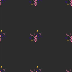 Classic musical patterns, with sheet music and treble clef, great designs for any purpose. Abstract retro texture. Sample badge