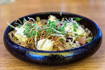 Typical swedish salad in bowl. Vegeterian food ready to eat