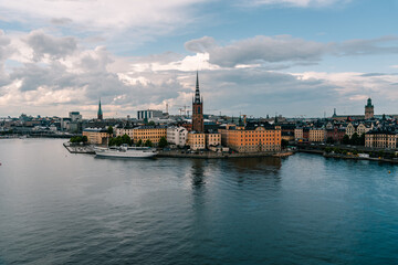 Fototapeta na wymiar Panoramic view of Riddarholmen Island and Gamla Stan in Stockholm