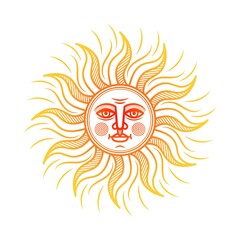 Stylized orange symbol of the sun with face