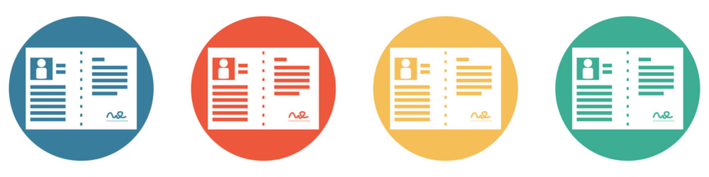 Bunter Banner mit 4 Buttons: Bewerbung oder Arbeitsvertrag