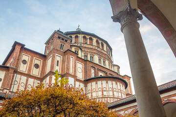 Milan, Italy - November 15, 2016: Italian church Santa Maria Delle Grazie in Milan, from courtyard...