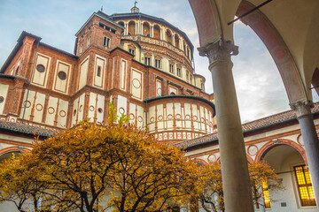 Milan, Italy - November 15, 2016: Church Santa Maria Delle Grazie in Milan, shot from courtyard in...
