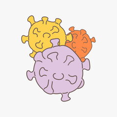 Covid 19, covid-19, corona virus pandemic global warning, multiple color of coronavirus. Hand draw style. Vector illustration.