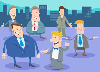 businessmen or men cartoon characters group in the city