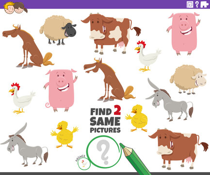 find two same farm animal characters educational game