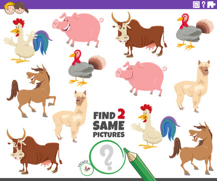 find two same farm animals educational game for kids