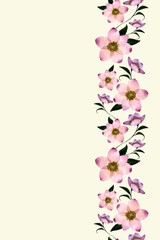A seamless ribbon border of Hellebore flowers and buds is painted in watercolor on a light yellow background