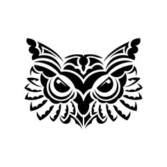 The face of an owl from patterns of polynesia. Isolated on white background. Vector