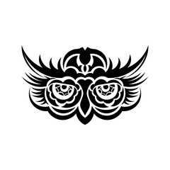 Owl face tattoo. Isolated on white background. Vector illustration.