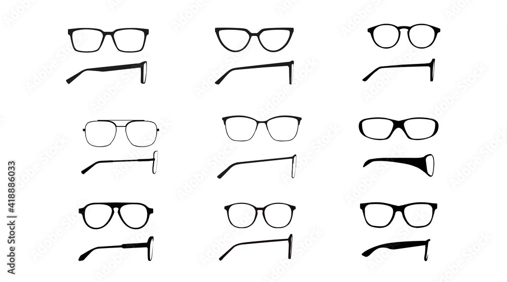 Canvas Prints vector isolated illustration of a glasses frame set. set of black glasses frame front and side view