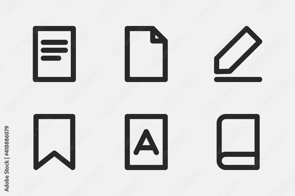 Poster document icon line design. vector book sign, write and read on white paper symbol.
