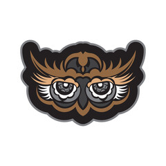Colored print head of an owl. Hawaii and samoa patterns. Isolated. Vector illustration.