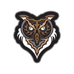 Colored print head of an owl. Hawaii and samoa patterns. Good for t-shirts, phone cases and more. Isolated. Vector illustration.