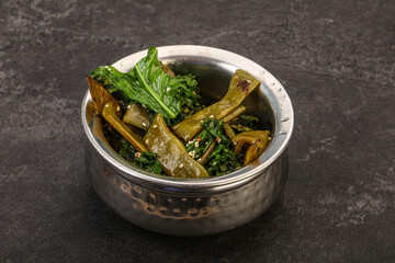 Vagan cuisine with roasted green bean