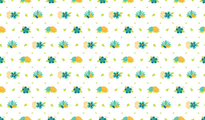 Bright tropical flowers floral seamless pattern on a white background. Hand drawn vector illustration. Scandinavian style design. Concept for kids textile, fashion print, wallpaper, packaging.