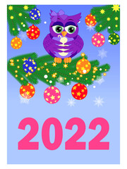 Calendar 2022. Cute owls and birds for every month. Wall vertical calendar for 2022, the week starts on Sunday. A4 format